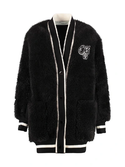 Shop Off-white Faux Fur Cardigan In Black