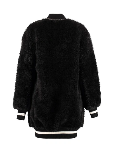 Shop Off-white Faux Fur Cardigan In Black