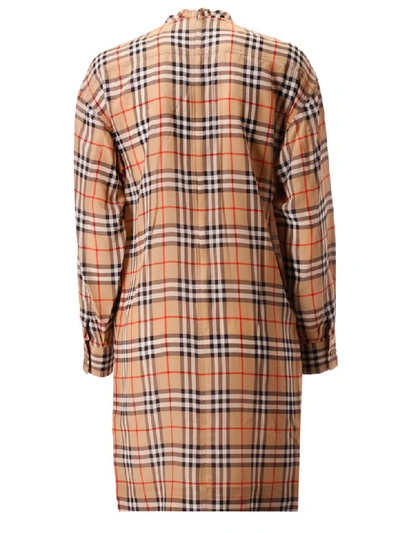 Shop Burberry Checked Tie Dress In Archive Beige