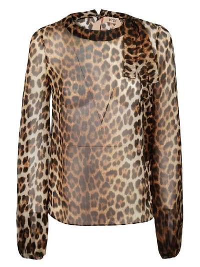 Shop N°21 Animal Print Blouse In Camel/black