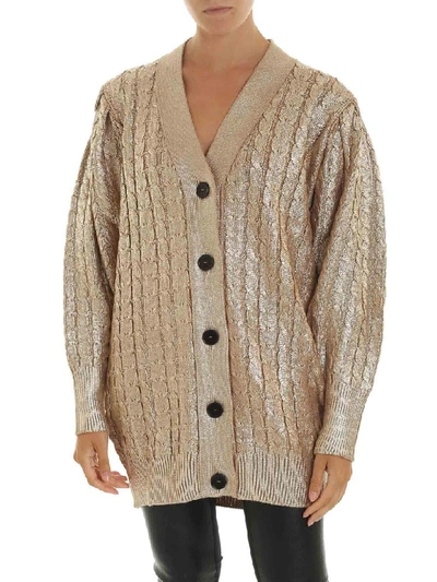 Shop Msgm Oversize Golden Cardigan In Oro