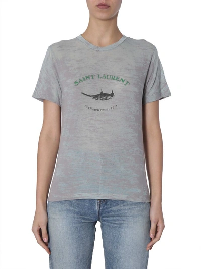 Shop Saint Laurent T-shirt With Bird Print In Grigio
