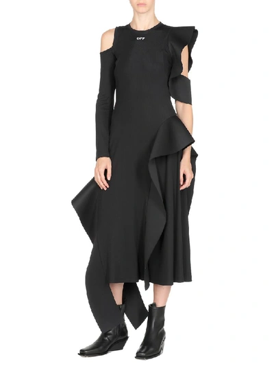 Shop Off-white Asymmetrical Dress In Black White