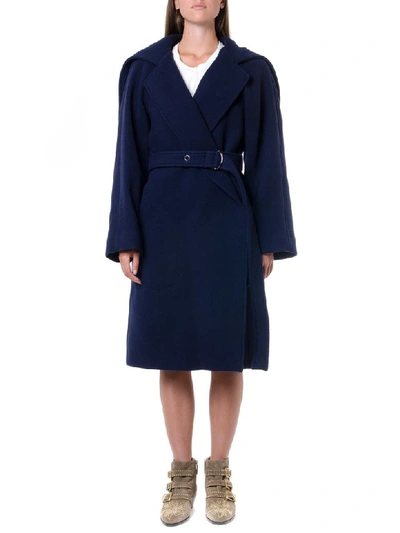 Shop Chloé Blue Wool Oversize Wrap Coat In Evening Blue