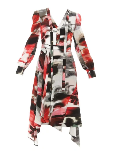 Shop Alexander Mcqueen Torn Rose Midi Pleated Wide Dress In Multicolor