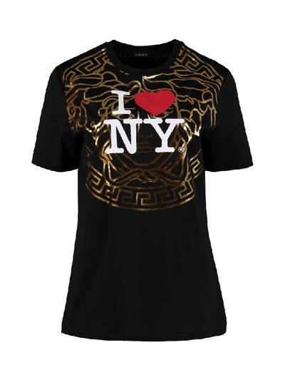Shop Versace Crew-neck Cottont-shirt In Black