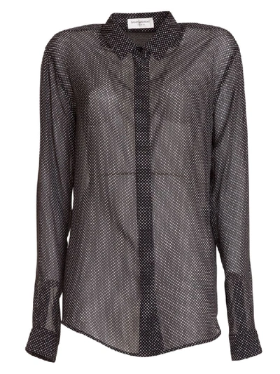 Shop Saint Laurent Sheer Spotted Blouse In Nero