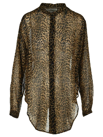 Shop Saint Laurent Leopard Print Shirt In Brown Leopard Print