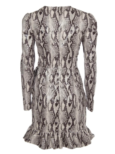 Shop Msgm Dress With Long Sleeves And Python Print In Grey
