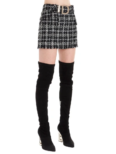 Shop Balmain Skirt In Black & White