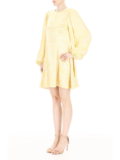 Shop Ganni Printed Mini Dress In Tapioca Yellow (yellow)