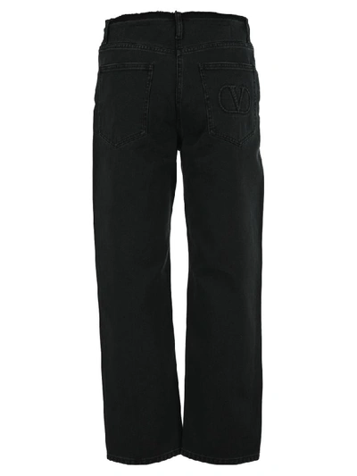 Shop Valentino Embroidered Jeans In Black