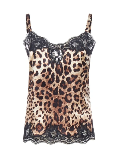 Shop Dolce & Gabbana Leopard-print Satin Top With Lace In Leo New
