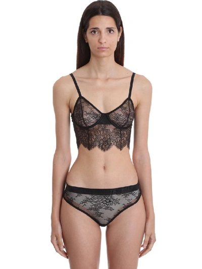 Shop Off-white Lace Bustier Lingerie In Black Polyamide