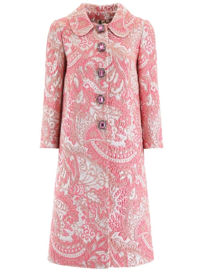 Shop Dolce & Gabbana Lurex Jacquard Coat In Jacquard (pink)