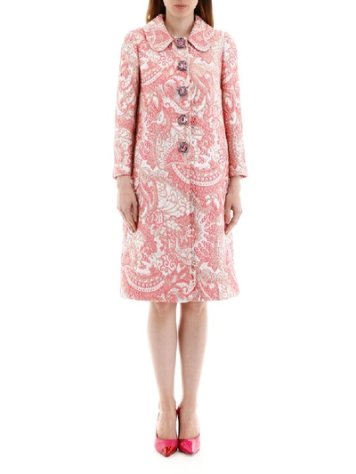 Shop Dolce & Gabbana Lurex Jacquard Coat In Jacquard (pink)