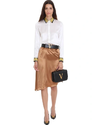 Shop Versace Skirt In Brown Silk