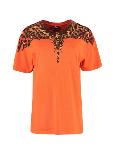 Shop Marcelo Burlon County Of Milan Printed Short Sleeve Cotton T-shirt In Orange