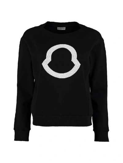 Shop Moncler Embroidered Cotton Sweatshirt In Black