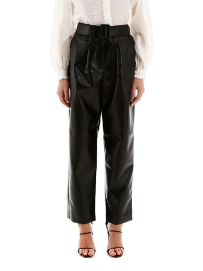 Shop Self-portrait Faux Leather Trousers In Black (black)