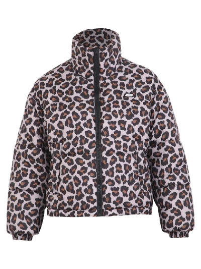 Shop Msgm Leopard Print Padded Jacket In Beige