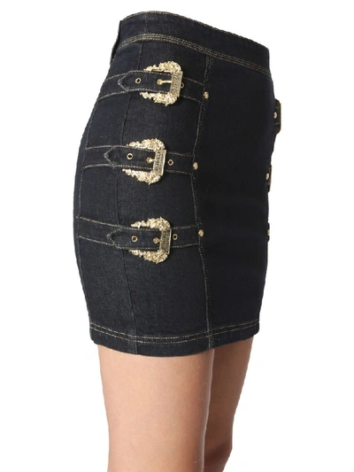 Shop Versace Jeans Couture Skirt With Side Buckles In Blu