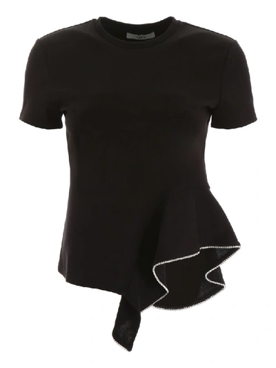 Shop Area Crystal Ruffle T-shirt In Black (black)