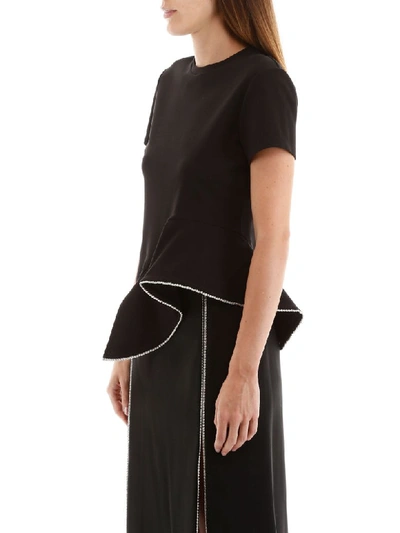 Shop Area Crystal Ruffle T-shirt In Black (black)