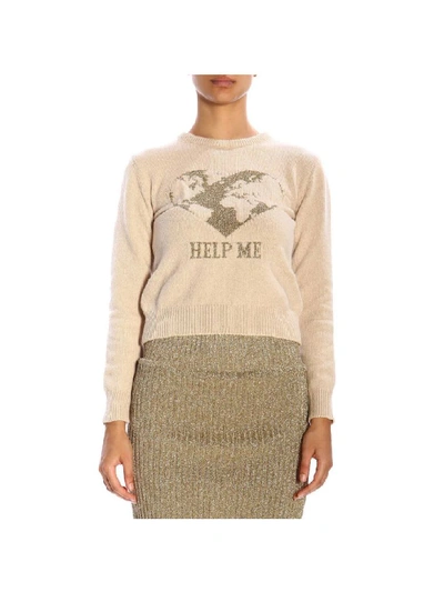 Shop Alberta Ferretti Crew-neck Pullover With Lurex Embroidery Help Me In Gold