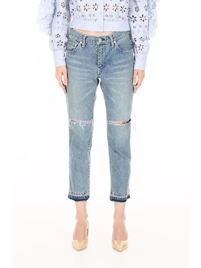 Shop Sacai Destroyed Jeans In Light Blue (light Blue)