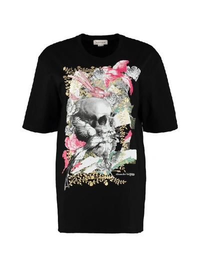 Shop Alexander Mcqueen Gilded Skull Print Cotton T-shirt In Black