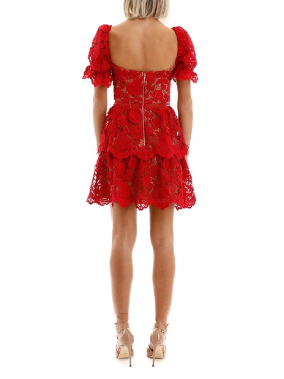 Shop Self-portrait Azalea Mini Dress In Fuxia (red)