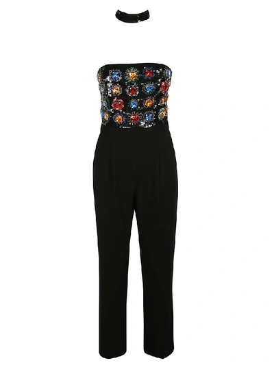 Shop Alice And Olivia Embellished Jumpsuit In Black/multicolor