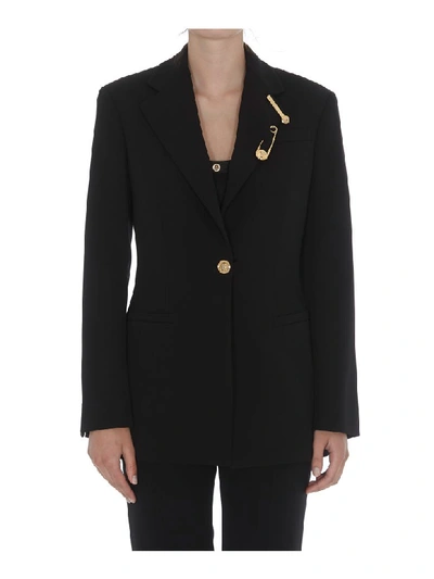 Shop Versace Medusa Safety Pin Logo Blazer In Black