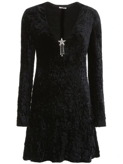 Shop Miu Miu Velvet Mini Dress In Nero (black)