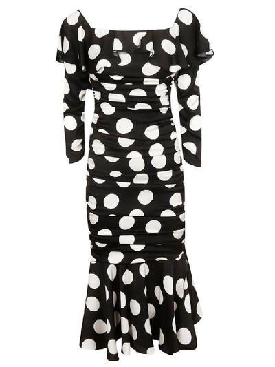 Shop Dolce & Gabbana Polka Dot Dress In Black/white