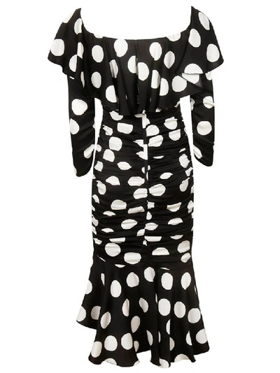 Shop Dolce & Gabbana Polka Dot Dress In Black/white