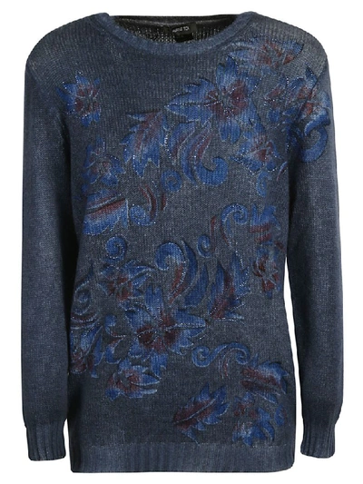Shop Avant Toi Off-gauge Floral Print Sweater In Blue