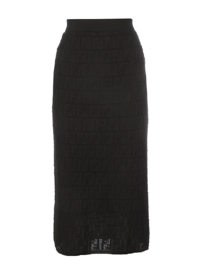 Shop Fendi Ff Cotton Skirt In Gme Black