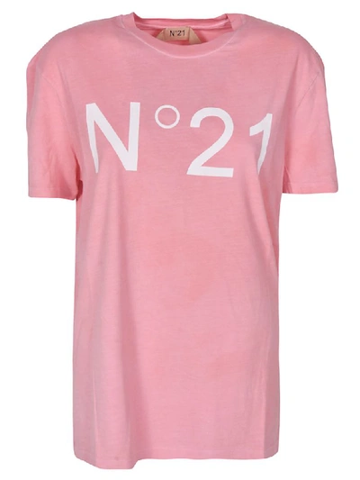 Shop N°21 Logo Print T-shirt In Pink/white