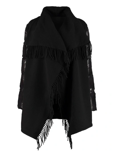 Shop Moncler Wool Cape With Logo In Black