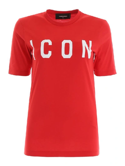 Shop Dsquared2 Icon T-shirt In Red White Print (red)