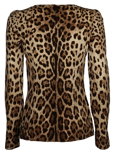 Dolce & Gabbana Leopard Print Silk Blend Long Sleeve Top In Animal Print