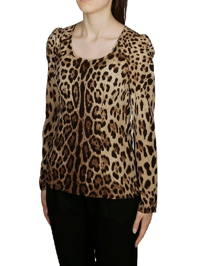 Dolce & Gabbana Leopard Print Silk Blend Long Sleeve Top In Animal Print