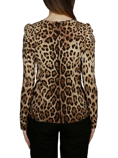 Dolce & Gabbana Leopard Print Silk Blend Long Sleeve Top In Animal Print