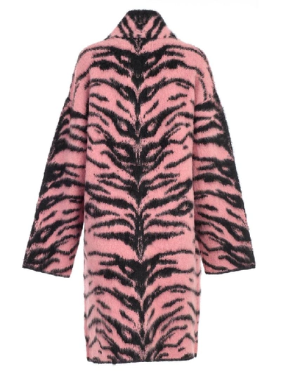 Shop Laneus Coat Knit Tiger In Rosa Nero