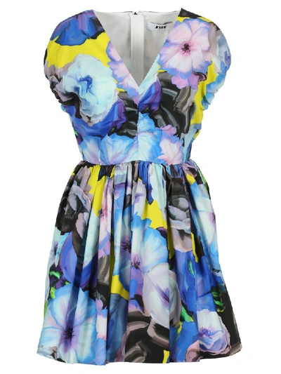 Shop Msgm Floral Print Mini Dress In Blue Flower Print