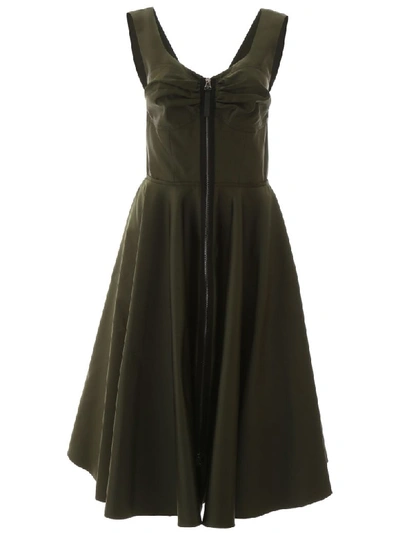 Shop Marni Zipped Mikado Dress In Dark Olive (green)
