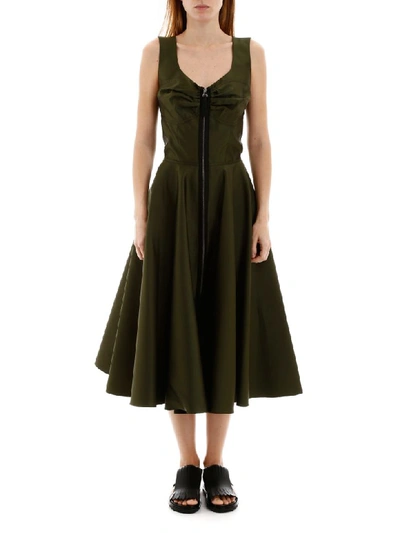 Shop Marni Zipped Mikado Dress In Dark Olive (green)