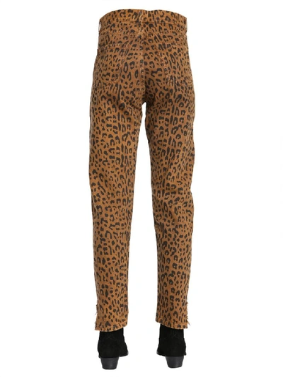 Shop Saint Laurent Slim Fit Hjeans In Leopard Print In Marrone